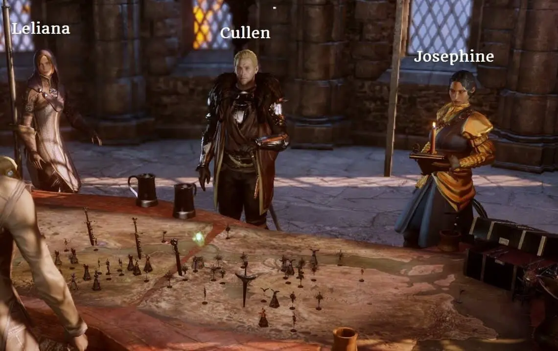 Dragon Age Inquisition - Cullen, Leliana, and Josephine - the three adviser companions