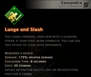 Dragon Age Inquisition - Lunge and Slash Weapon and Shield warrior skill
