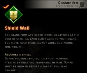 Dragon Age Inquisition - Shield Wall Weapon and Shield warrior skill
