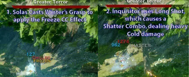 Combo Example - Winter's Grasp followed up by Long Shot to Shatter the target