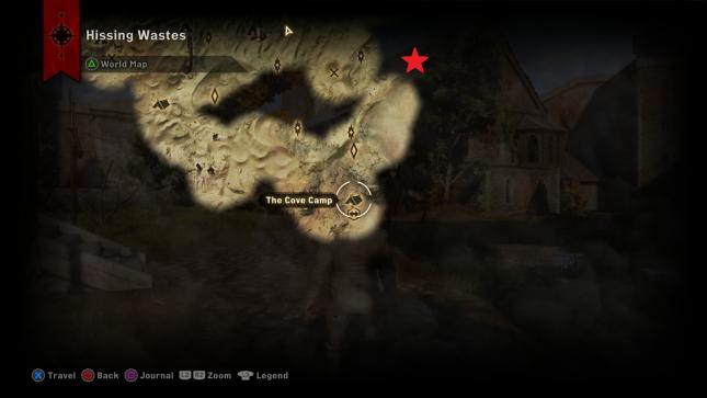 Dragon Age Inquisition - map location of the Sandy Howler dragon in Hissing Wastes
