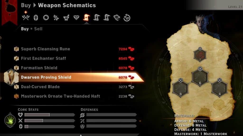 Dwarven and Formation Shields sold by merchant in Suledin Keep - Dragon Age Inquisition